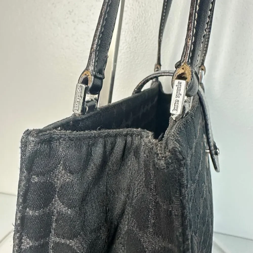 Kate Spade Bag Vintage Tote Shoulder Bag Nylon Fabric Leather Black